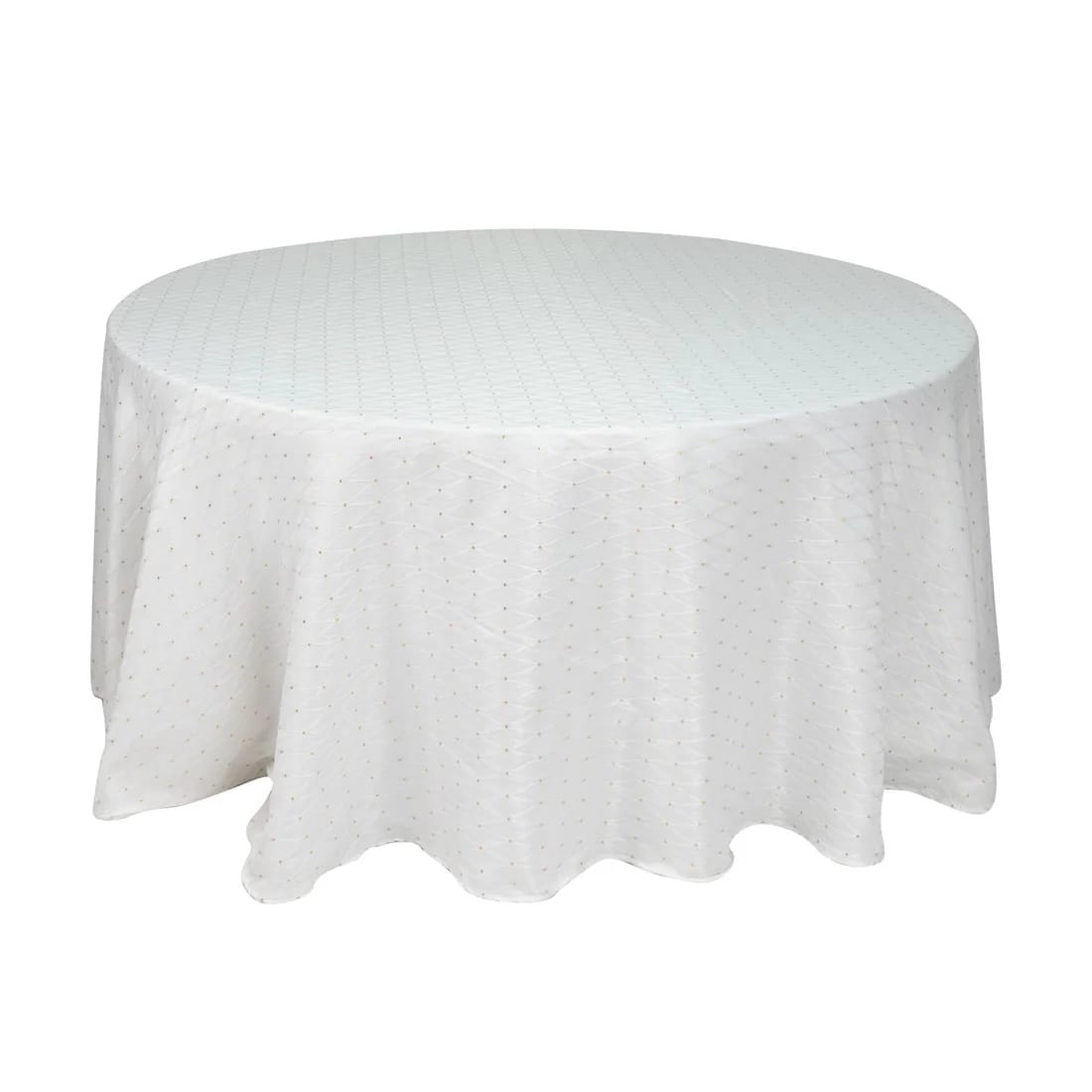120 in Jacquard Polyester Round Tablecloth Diamond Trellis with Gold Accents