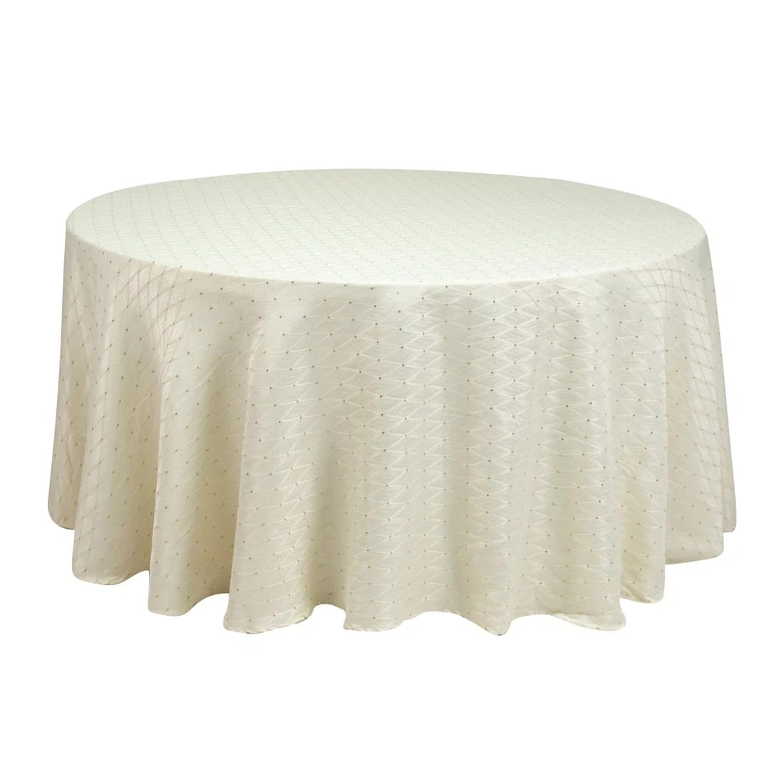 120 in Jacquard Polyester Round Tablecloth Diamond Trellis with Gold Accents