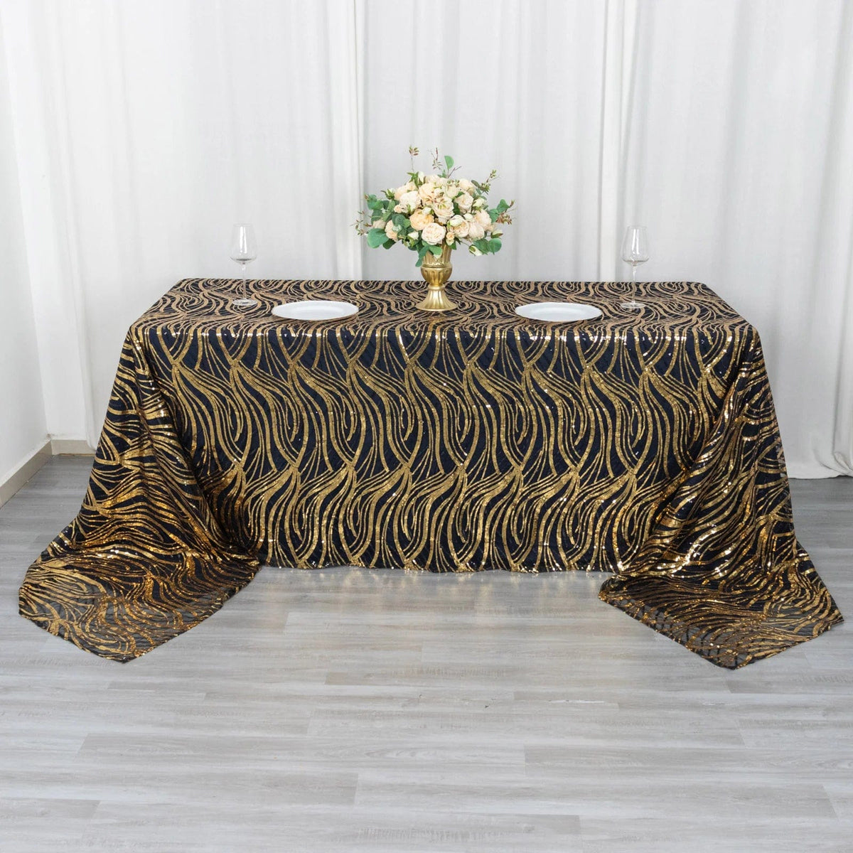 Table Mesh Rectangle 90x156 in Wavy Sequined Mesh Rectangle Tablecloth – Balsa Circle, LLC