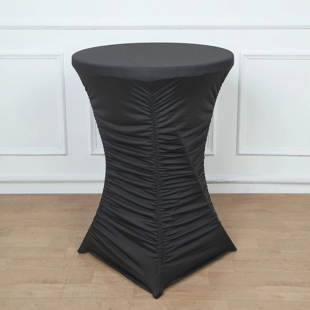 Metallic Tablecloth Ruched Round Cocktail Table Cover Ruched Pleated Spandex Tablecloth – Balsa ...