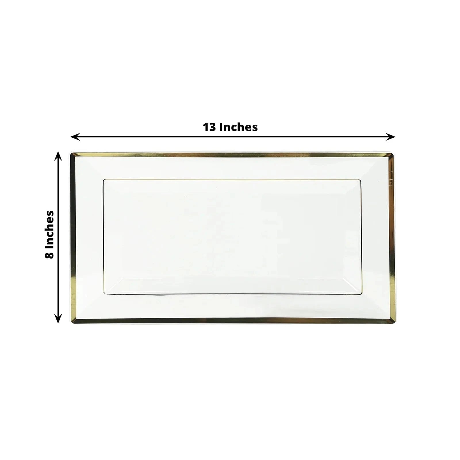 10 Clear 13 in Rectangular Plastic Serving Trays with Gold Rim
