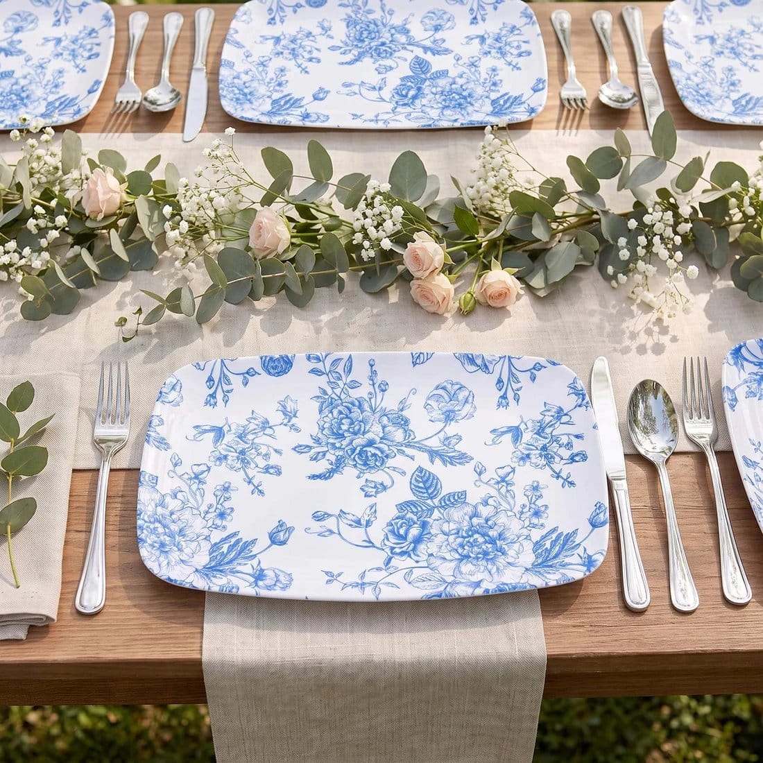 10 French Toile 12x7 in Plastic Rectangle Serving Trays