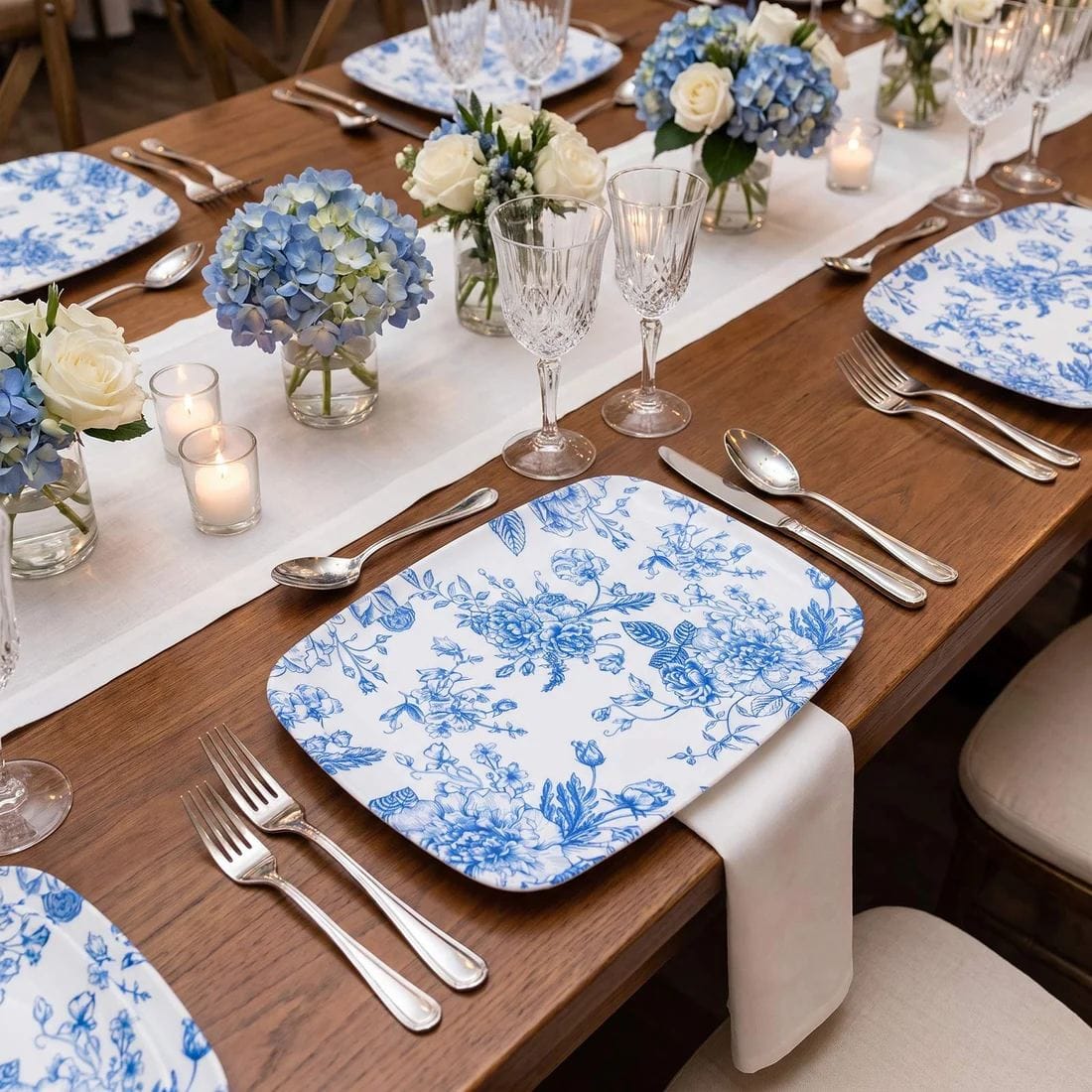 10 French Toile 13x9 in Plastic Rectangle Serving Trays