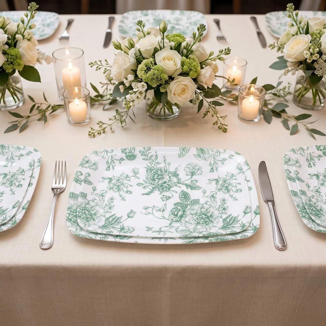 10 French Toile 13x9 in Plastic Rectangle Serving Trays