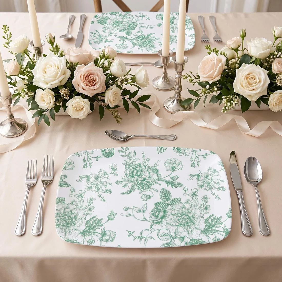 10 French Toile 13x9 in Plastic Rectangle Serving Trays