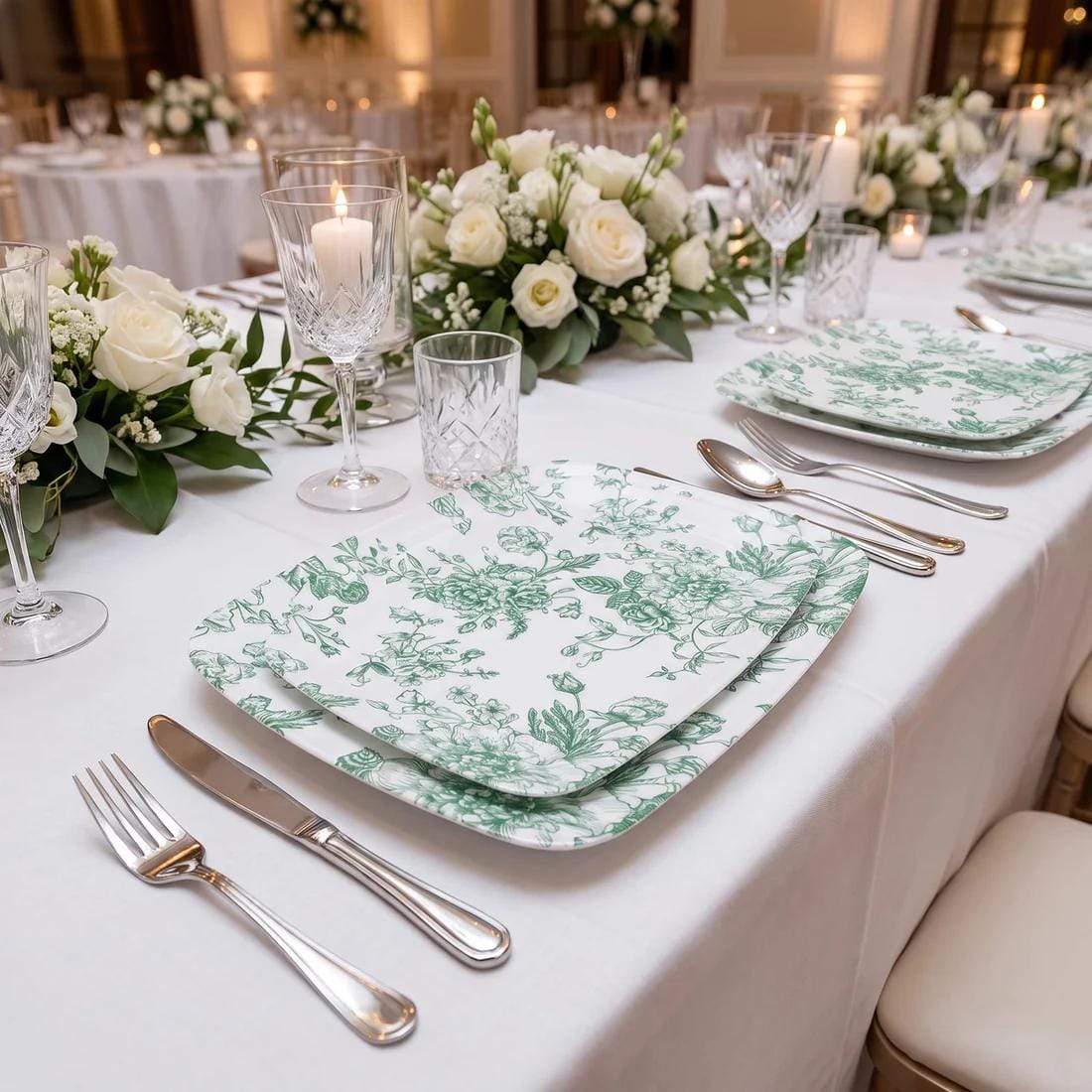 10 French Toile 13x9 in Plastic Rectangle Serving Trays