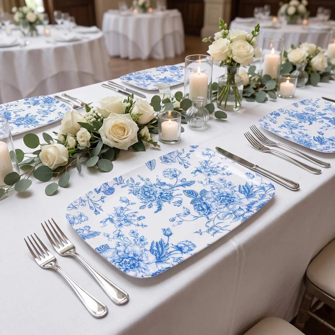 10 French Toile 13x9 in Plastic Rectangle Serving Trays