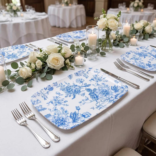 10 French Toile 13x9 in Plastic Rectangle Serving Trays