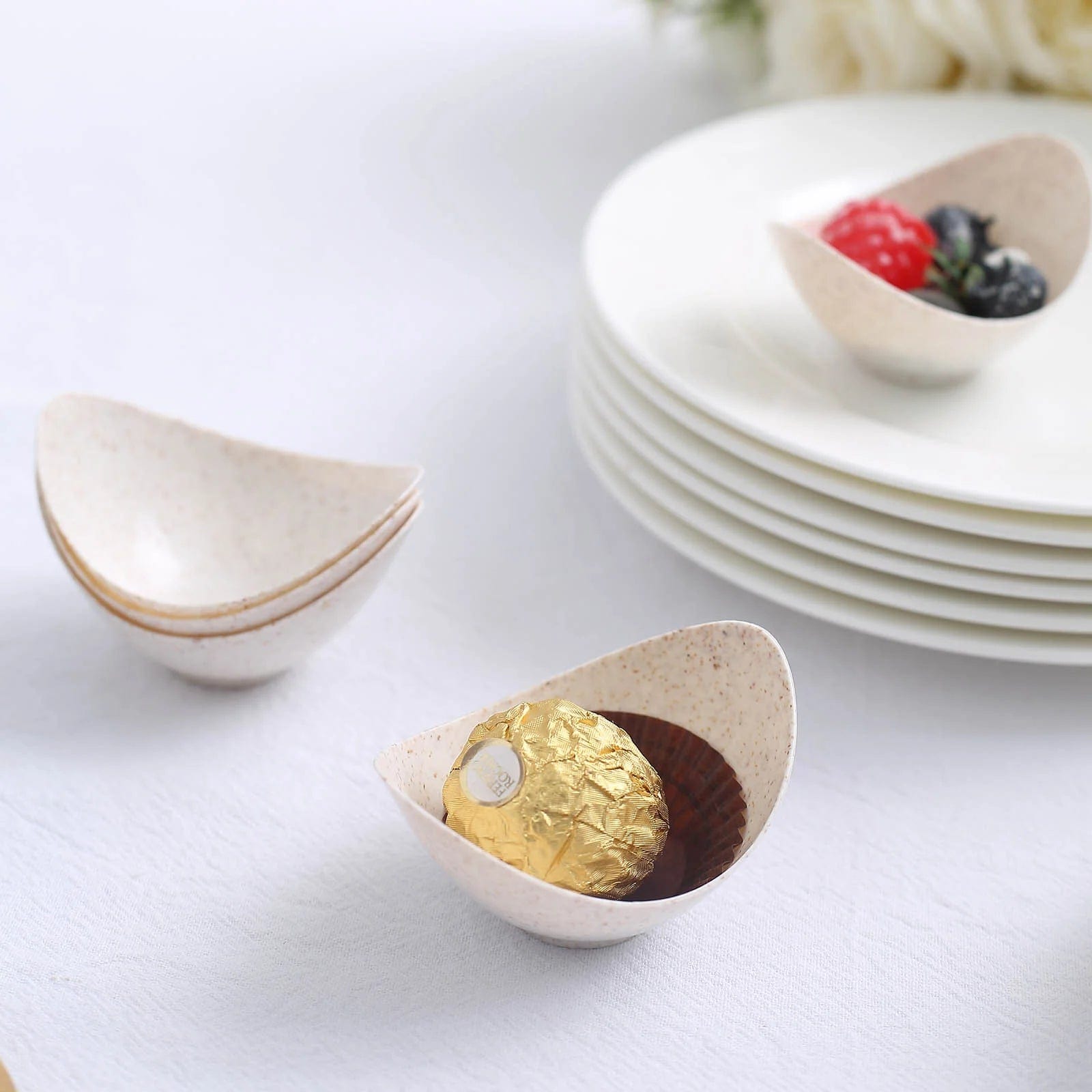24 Natural 3 in Wheat Straw Fiber Mini Bowls Sustainable Dessert Cups