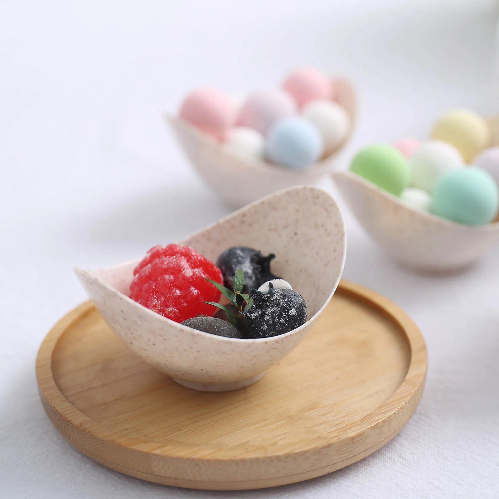 24 Natural 3 in Wheat Straw Fiber Mini Bowls Sustainable Dessert Cups