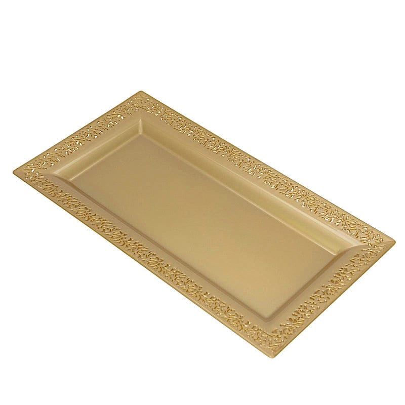 4 Rectangular 14 in Plastic Serving Trays with Lace Print Rim Design