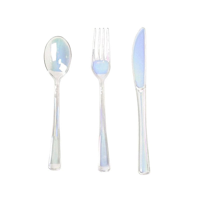 24 Iridescent Disposable Plastic Cutlery Spoon Fork and Knife Set