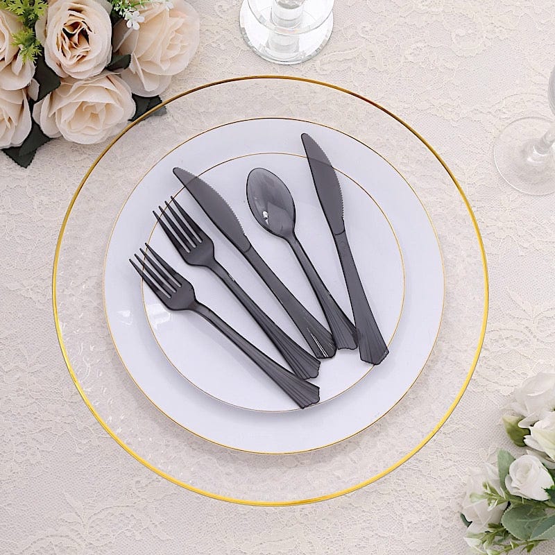 24 pcs Clear Disposable Plastic Party Spoons, Forks, and Knives Set