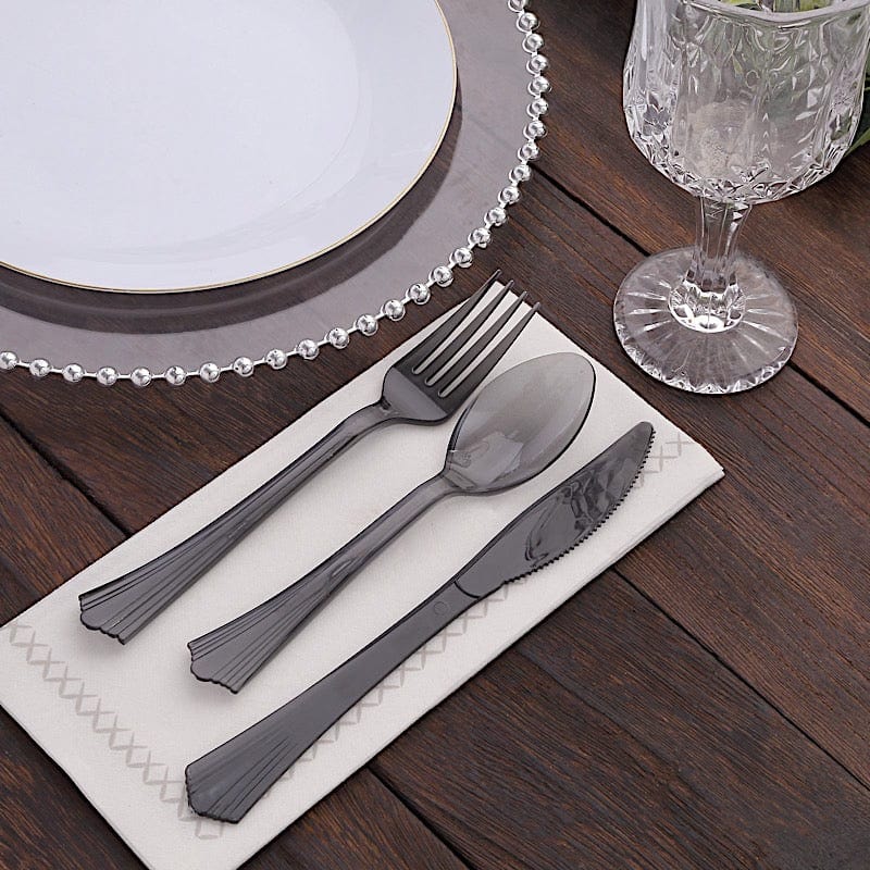 24 pcs Clear Disposable Plastic Party Spoons, Forks, and Knives Set