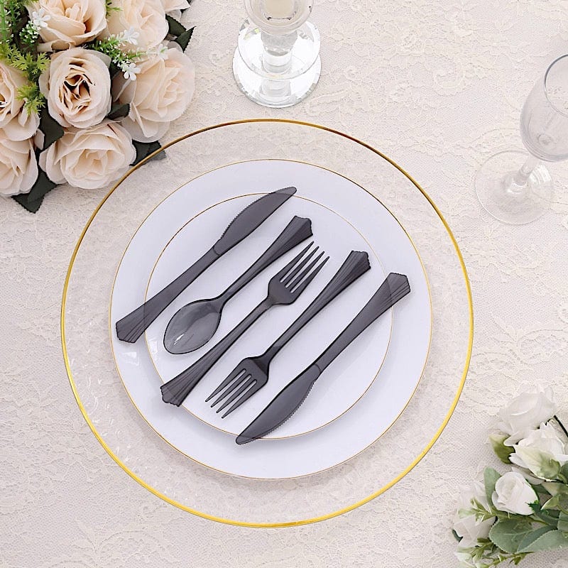 24 pcs Clear Disposable Plastic Party Spoons, Forks, and Knives Set