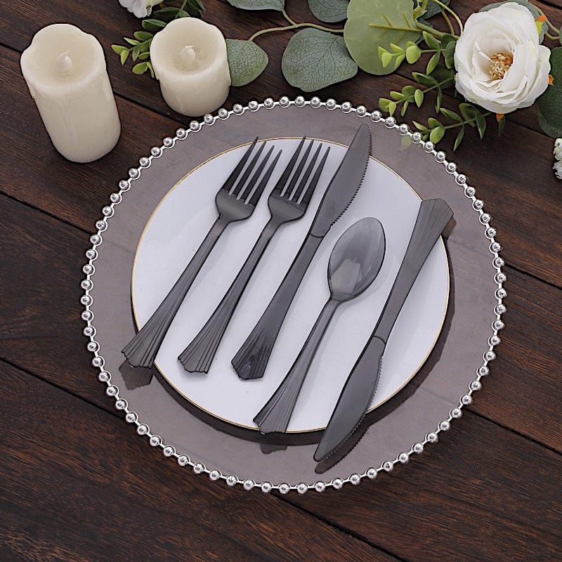 24 pcs Clear Disposable Plastic Party Spoons, Forks, and Knives Set