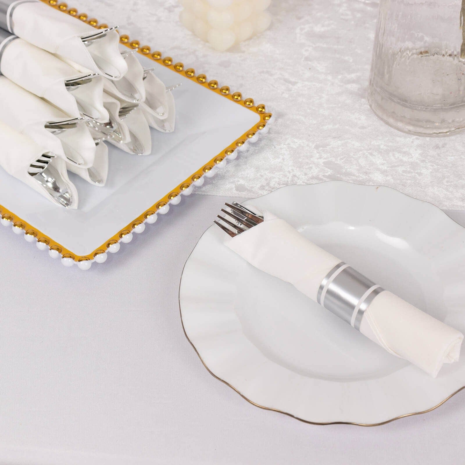 24 Plastic Silverware with Pre Rolled Paper Napkins
