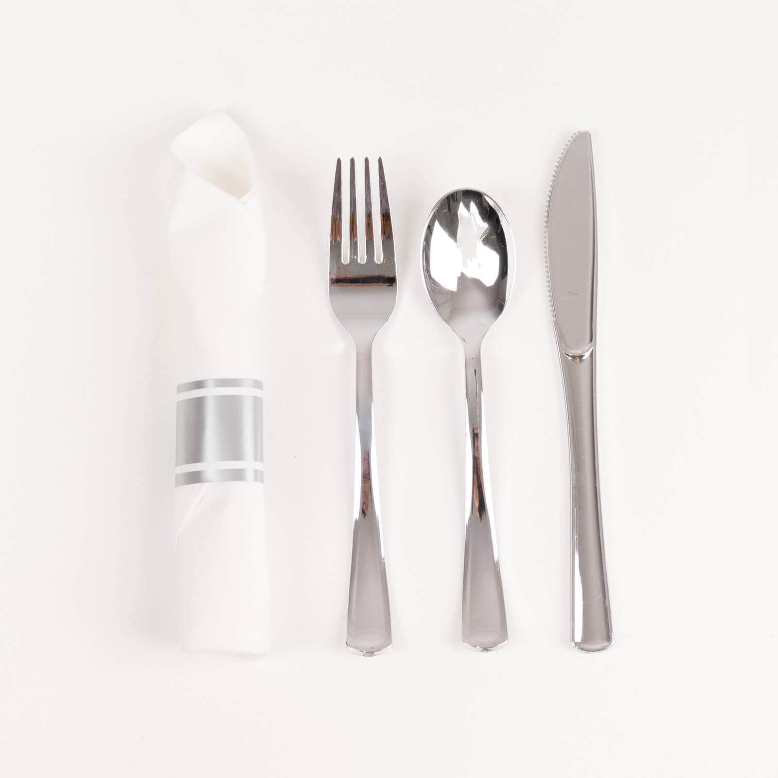 24 Plastic Silverware with Pre Rolled Paper Napkins