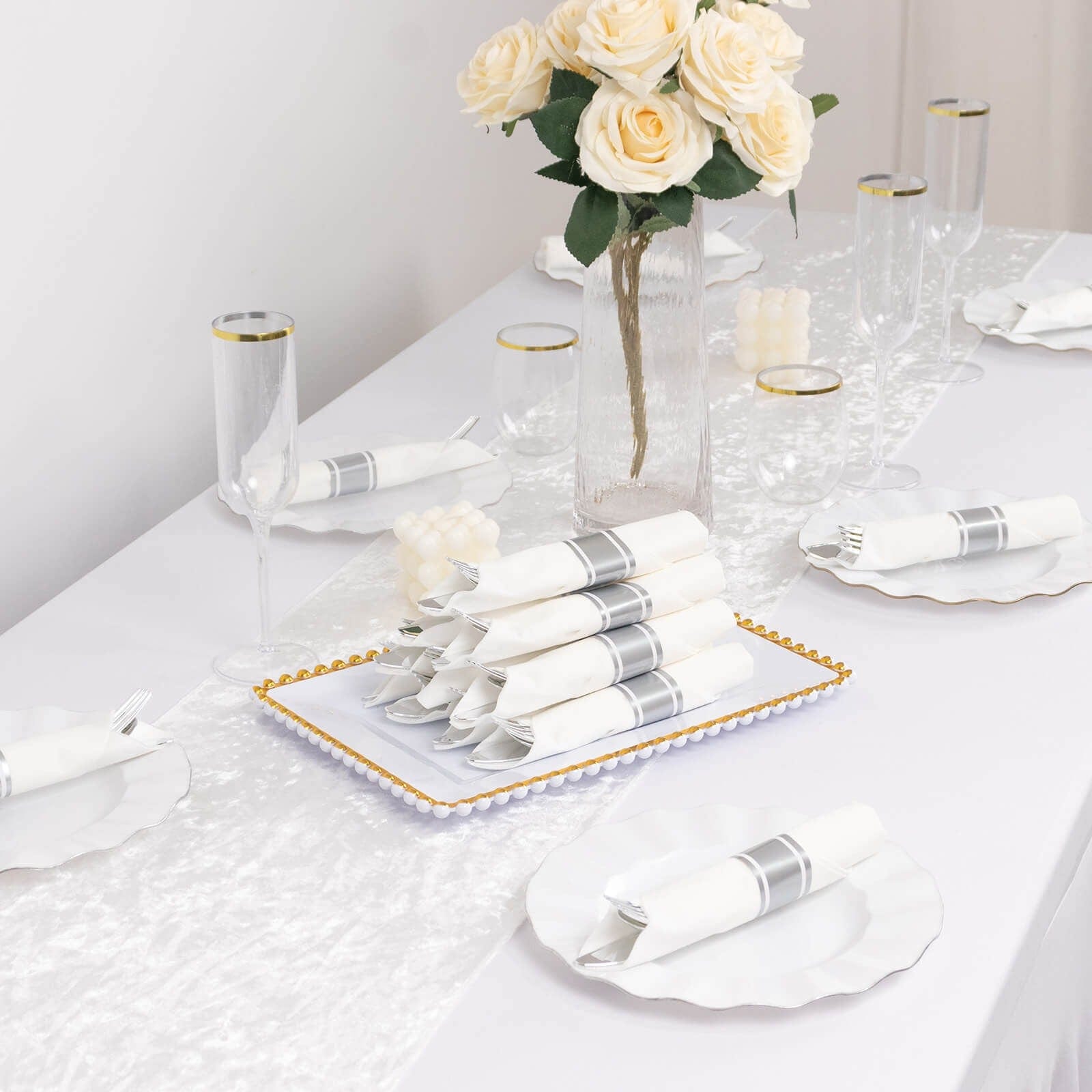 24 Plastic Silverware with Pre Rolled Paper Napkins