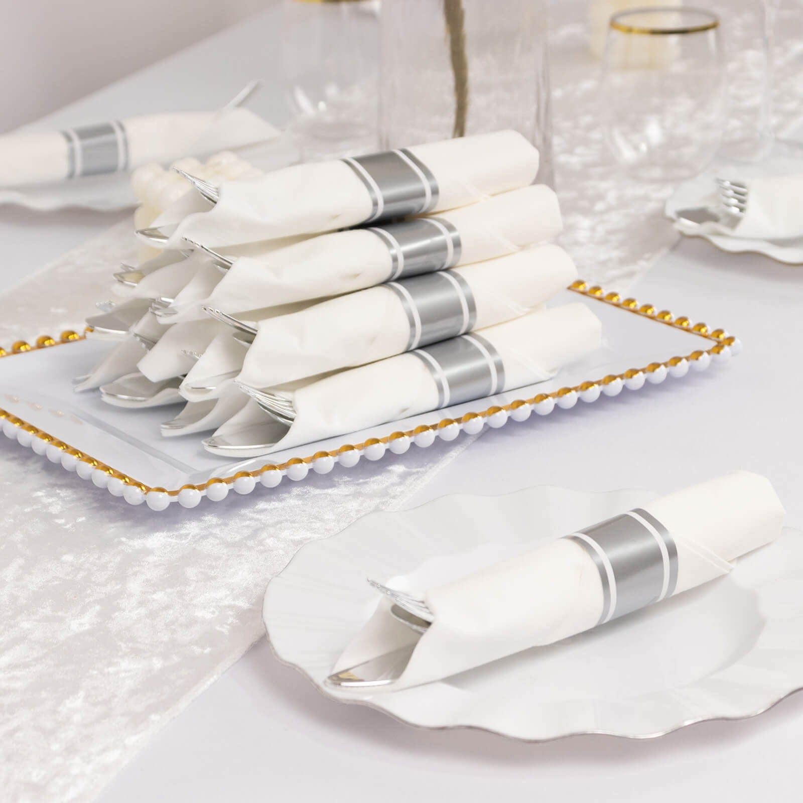 24 Plastic Silverware with Pre Rolled Paper Napkins