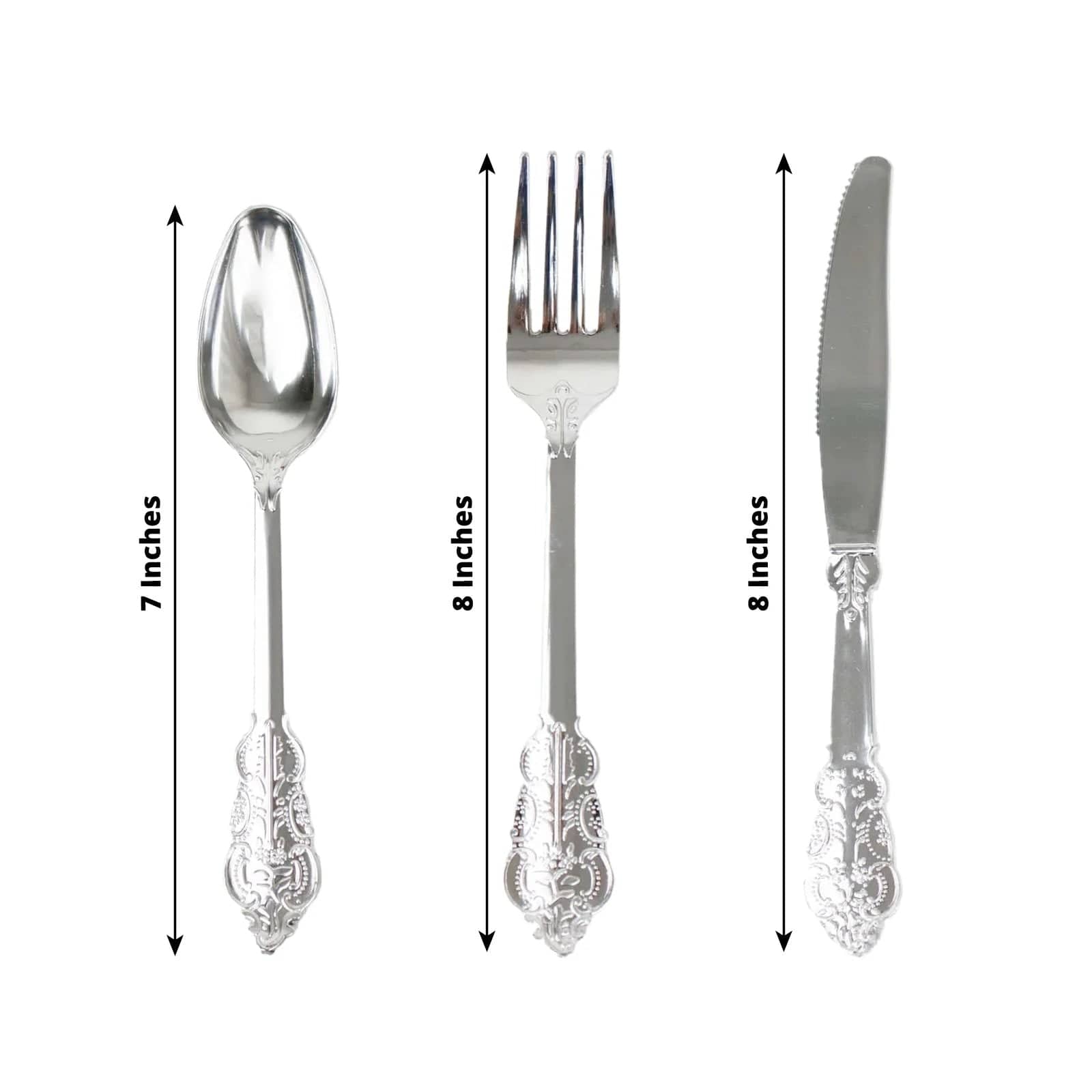 24 Silver Disposable Plastic Cutlery Baroque Style Spoons Forks and Knives Set