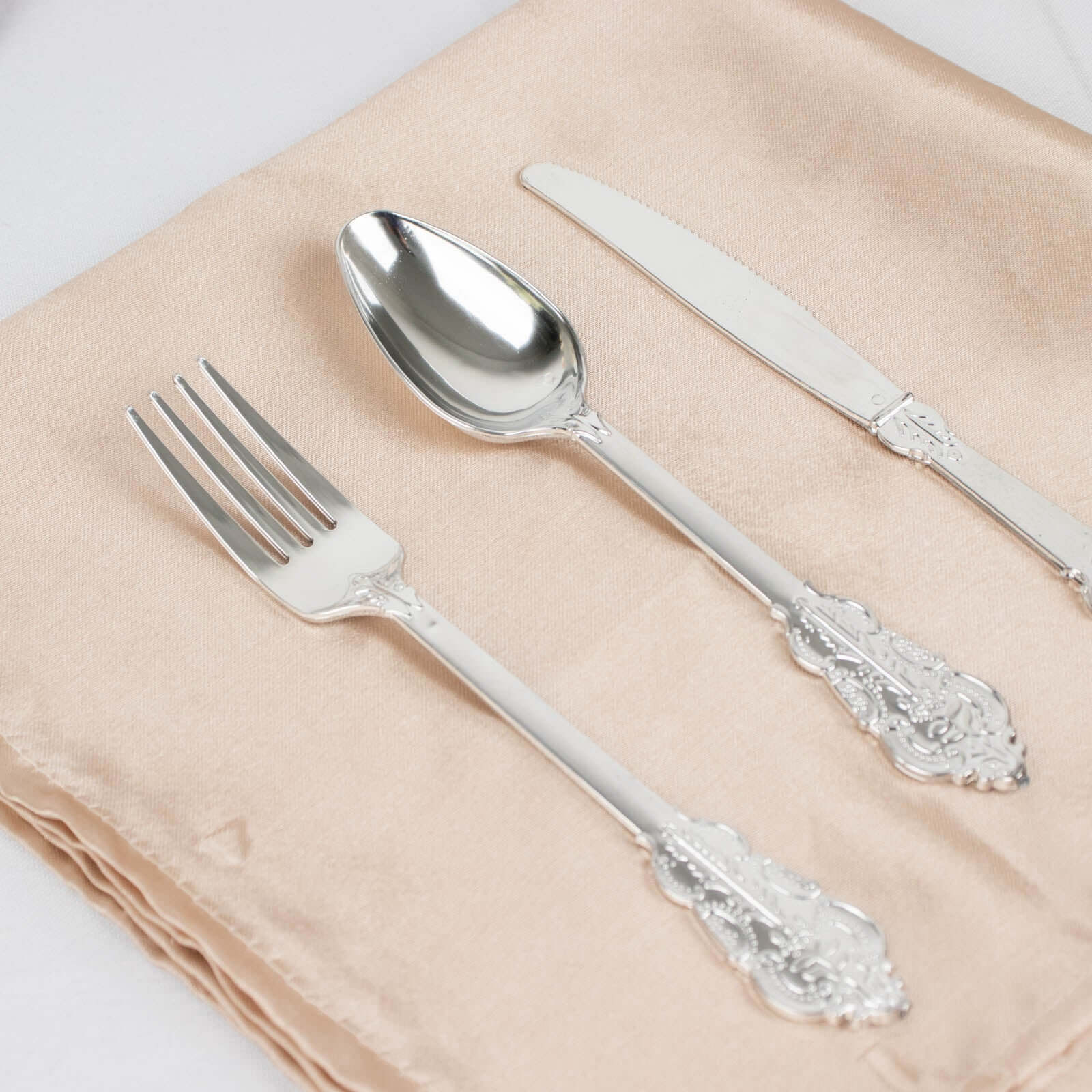 24 Silver Disposable Plastic Cutlery Baroque Style Spoons Forks and Knives Set