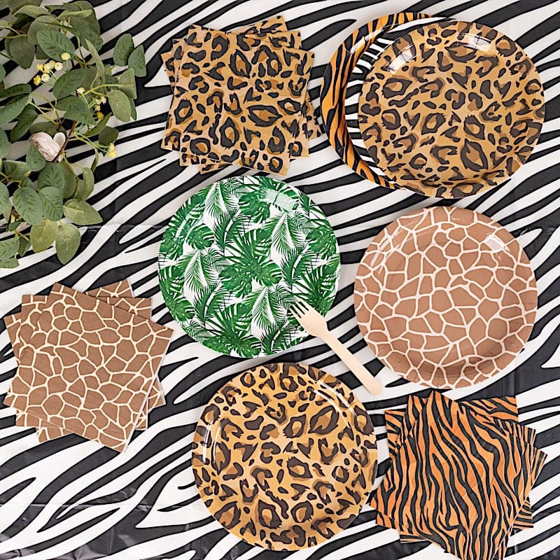 60 Assorted Animal Safari Disposable Paper Plates and Napkins Tableware Set