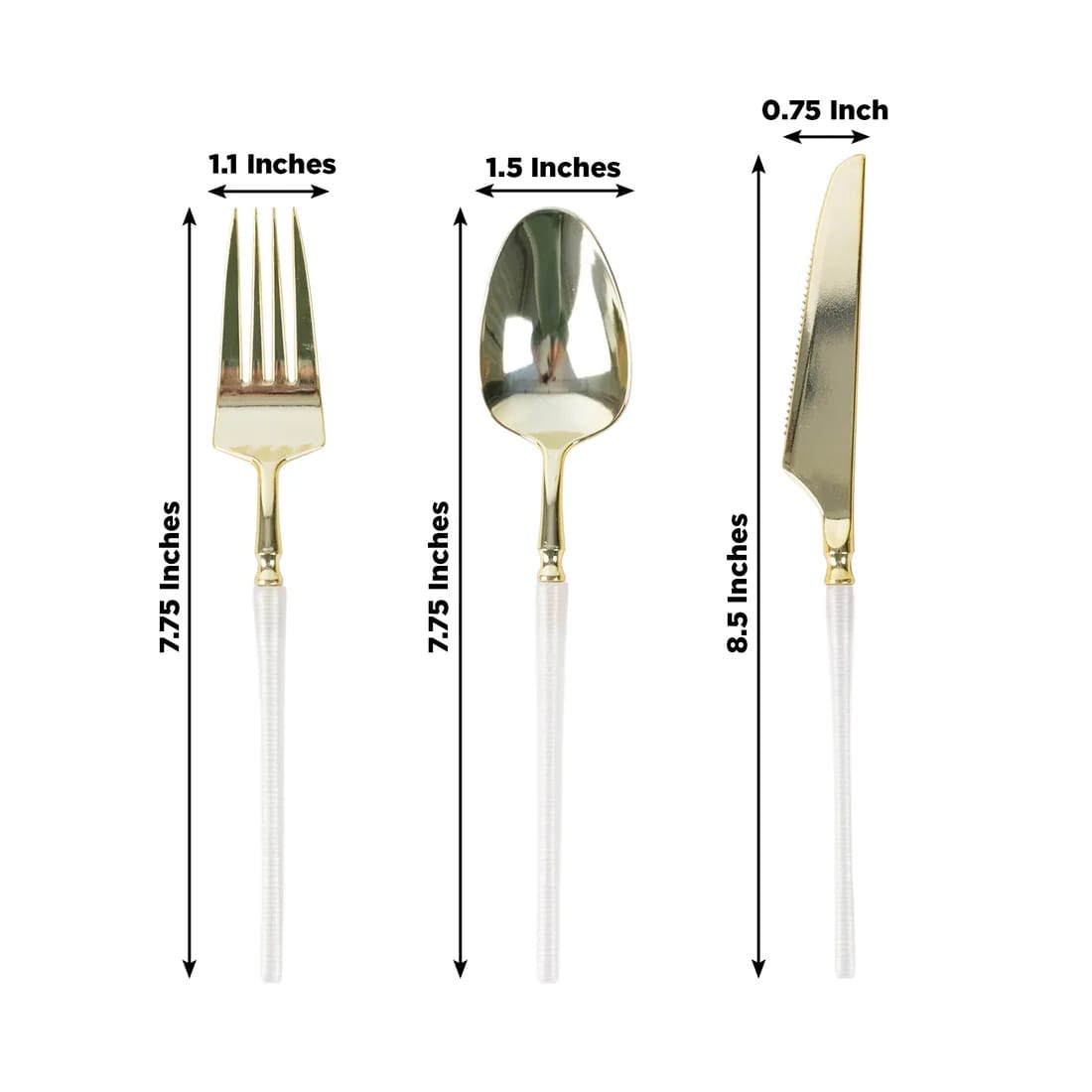 60 Gold Plastic Cutlery Spoon Fork Knife Set with White Handle