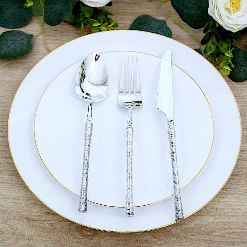 60 Plastic Cutlery Spoon Fork Knife Set with Ribbed Handle