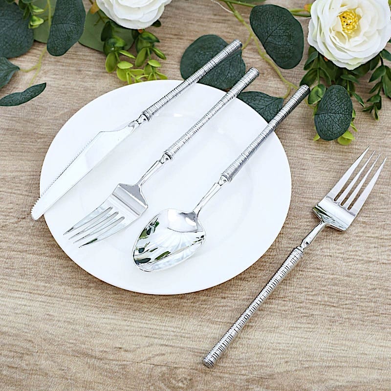 60 Plastic Cutlery Spoon Fork Knife Set with Ribbed Handle