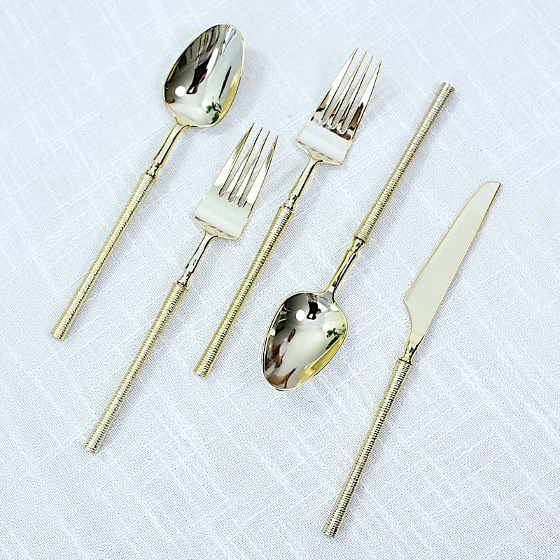 60 Plastic Cutlery Spoon Fork Knife Set with Ribbed Handle