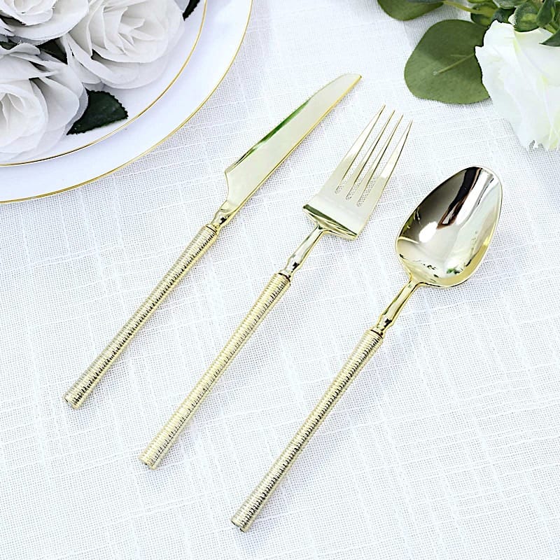 60 Plastic Cutlery Spoon Fork Knife Set with Ribbed Handle