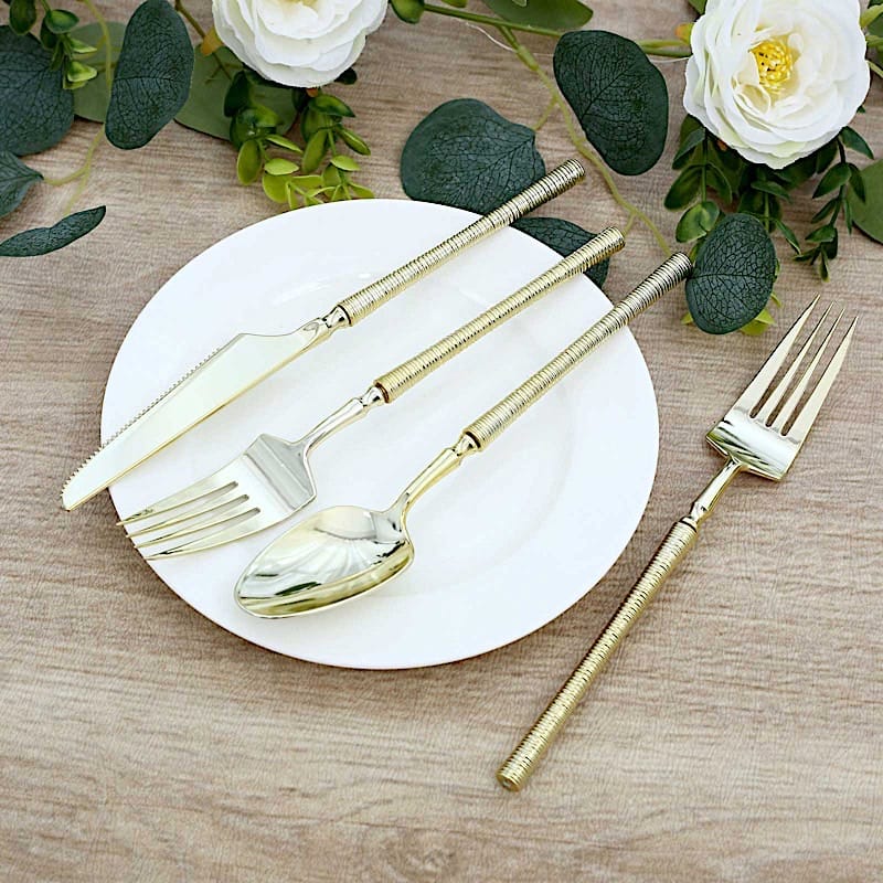 60 Plastic Cutlery Spoon Fork Knife Set with Ribbed Handle