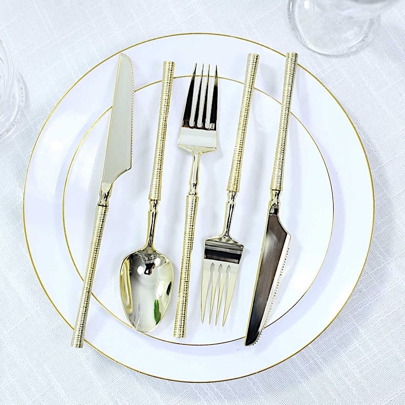 60 Plastic Cutlery Spoon Fork Knife Set with Ribbed Handle