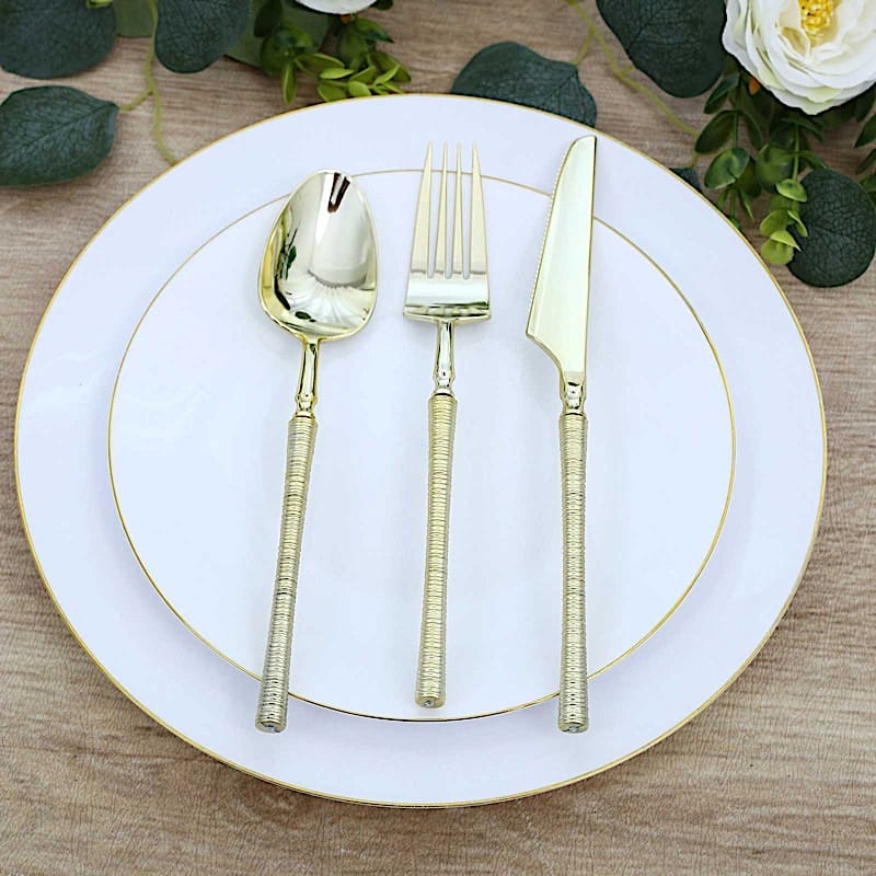 60 Plastic Cutlery Spoon Fork Knife Set with Ribbed Handle