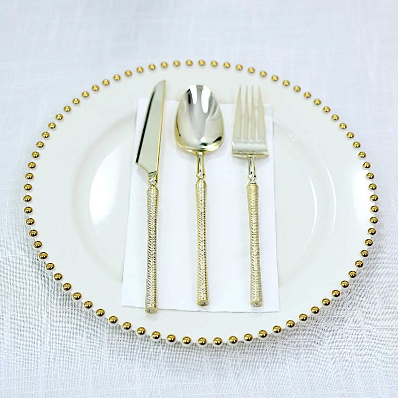 60 Plastic Cutlery Spoon Fork Knife Set with Ribbed Handle