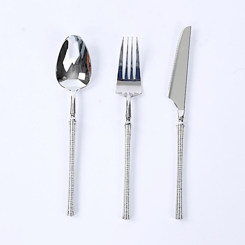 60 Plastic Cutlery Spoon Fork Knife Set with Ribbed Handle