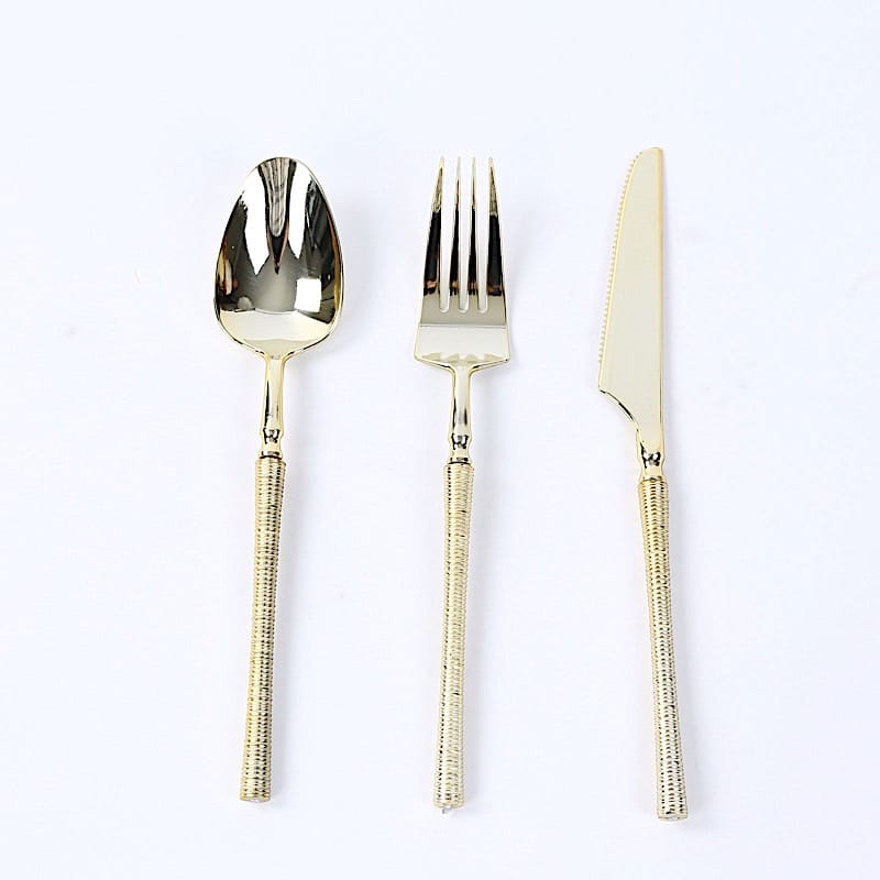 60 Plastic Cutlery Spoon Fork Knife Set with Ribbed Handle