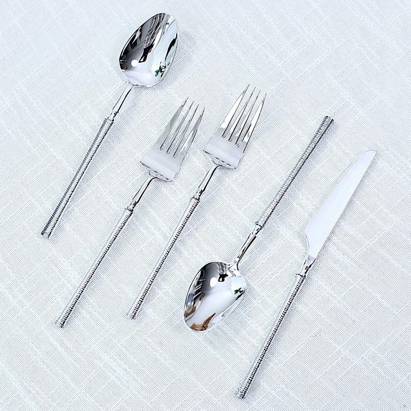 60 Plastic Cutlery Spoon Fork Knife Set with Ribbed Handle