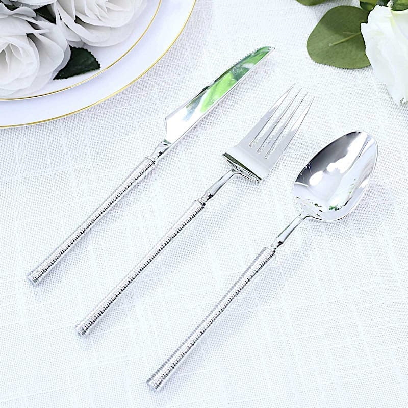 60 Plastic Cutlery Spoon Fork Knife Set with Ribbed Handle