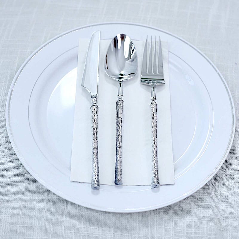 60 Plastic Cutlery Spoon Fork Knife Set with Ribbed Handle
