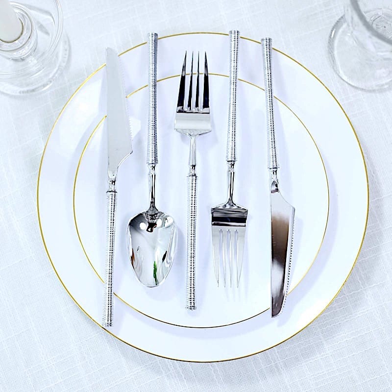 60 Plastic Cutlery Spoon Fork Knife Set with Ribbed Handle