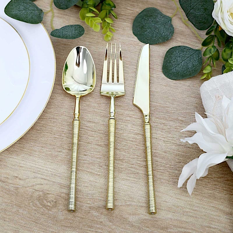 60 Plastic Cutlery Spoon Fork Knife Set with Ribbed Handle