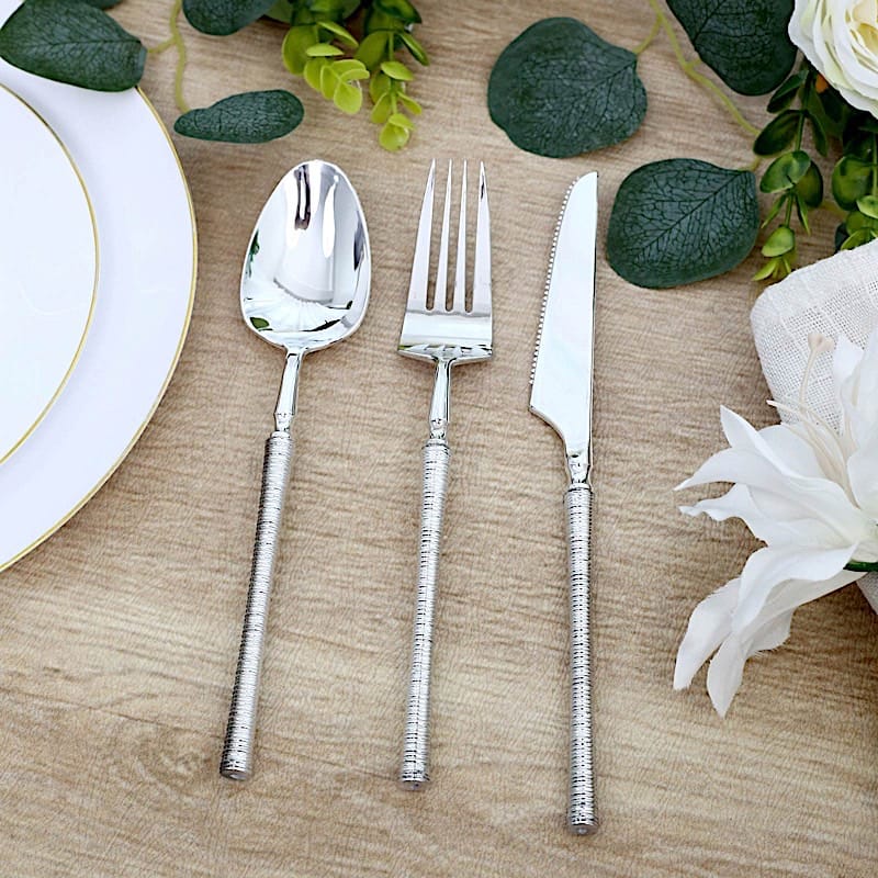 60 Plastic Cutlery Spoon Fork Knife Set with Ribbed Handle