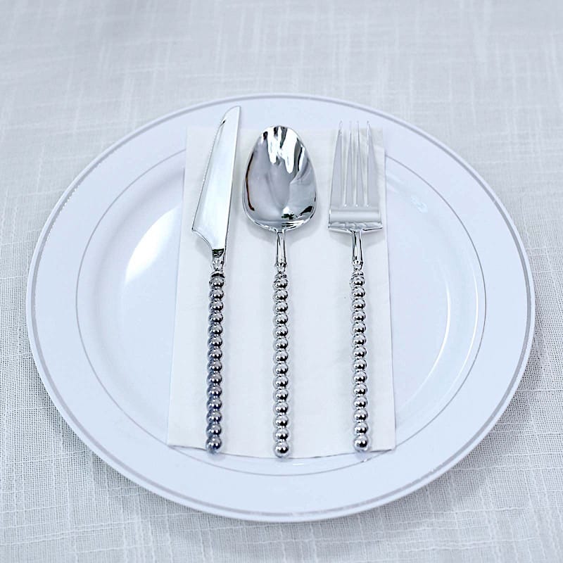 60 Plastic Disposable Silverware Set with Beaded Handles