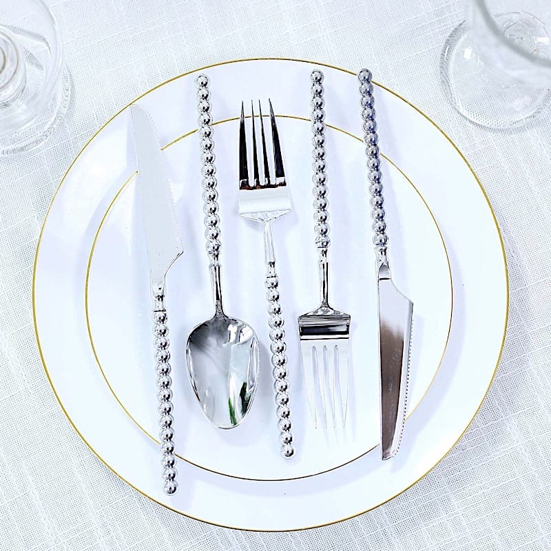 60 Plastic Disposable Silverware Set with Beaded Handles