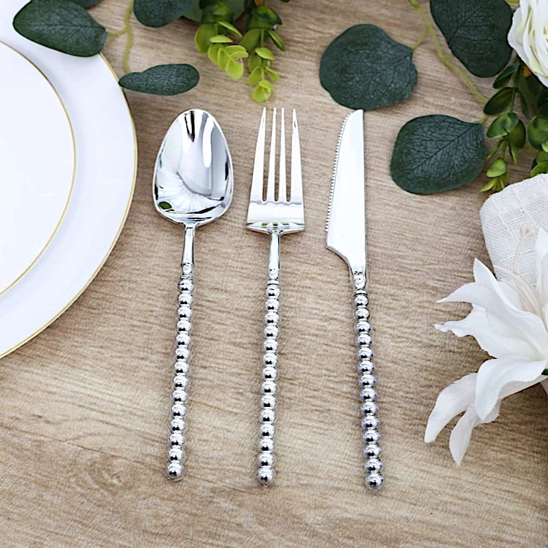 60 Plastic Disposable Silverware Set with Beaded Handles