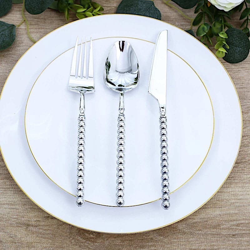 60 Plastic Disposable Silverware Set with Beaded Handles