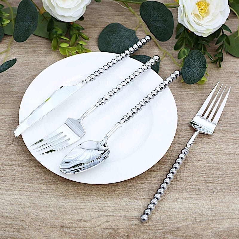60 Plastic Disposable Silverware Set with Beaded Handles