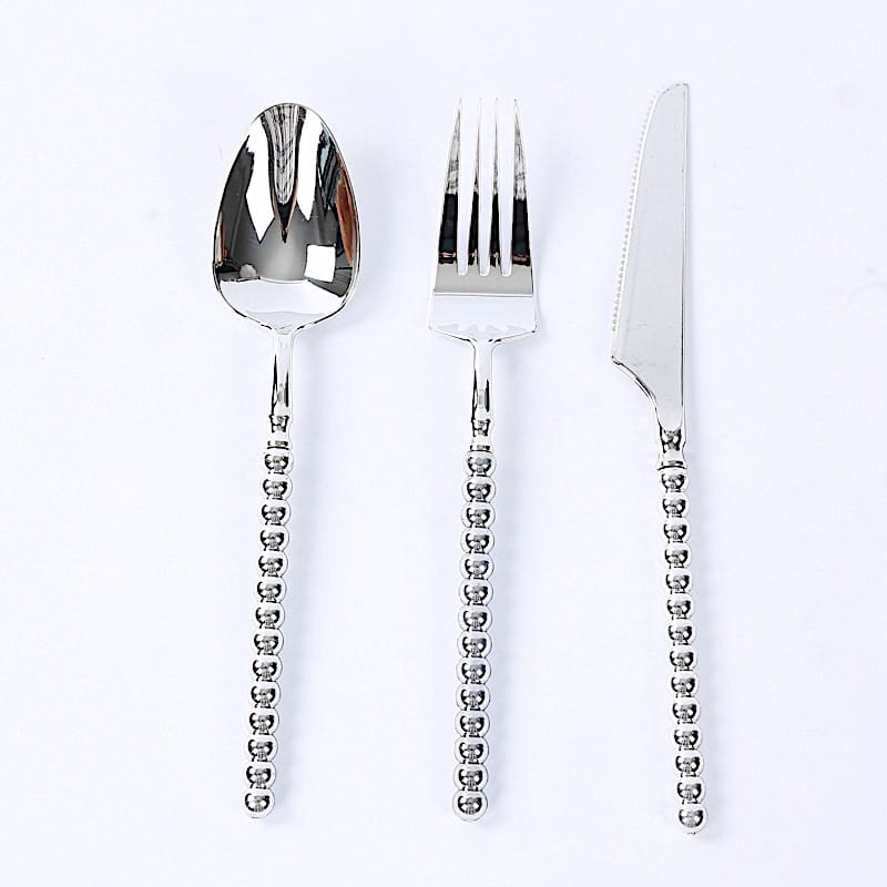 60 Plastic Disposable Silverware Set with Beaded Handles